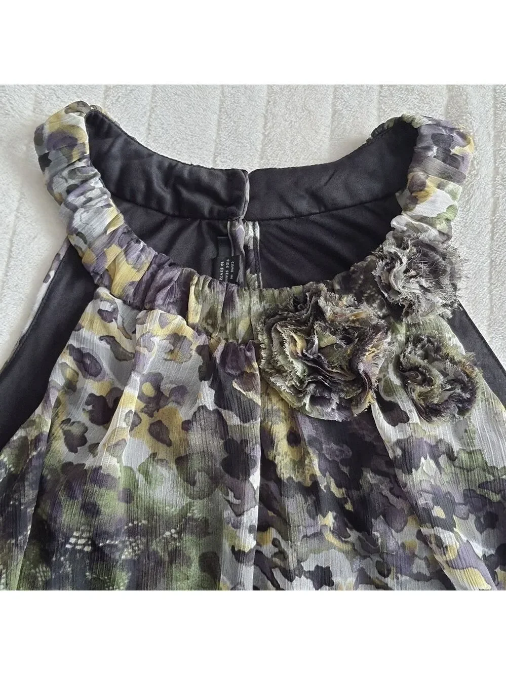 BCX Halter Top Camo Watercolor Smocked Waist Juniors XL Green Yellow